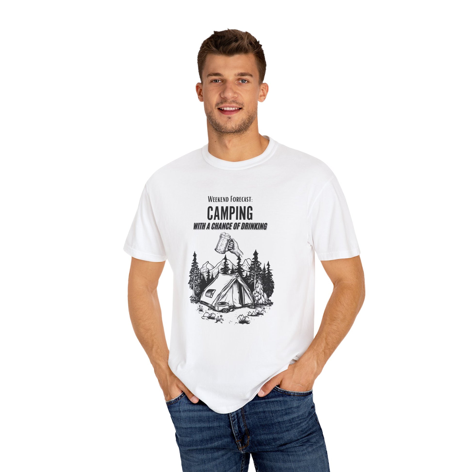 Camping Weekend Forecast T-shirt - Unisex Garment-Dyed